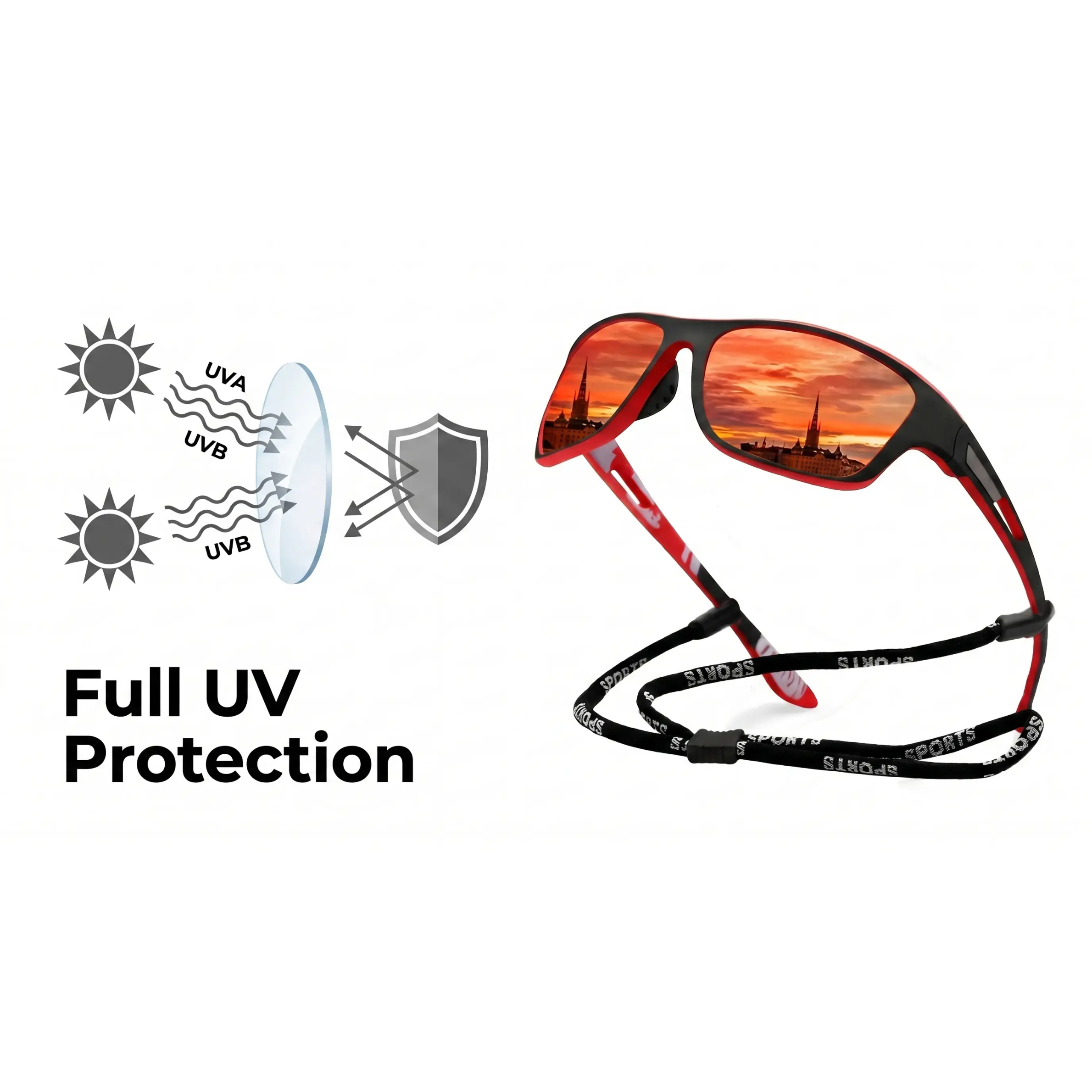 Polarised Sports Sunglasses with UV Protection & Scratch-Resistant Lenses – Outdoor, Running