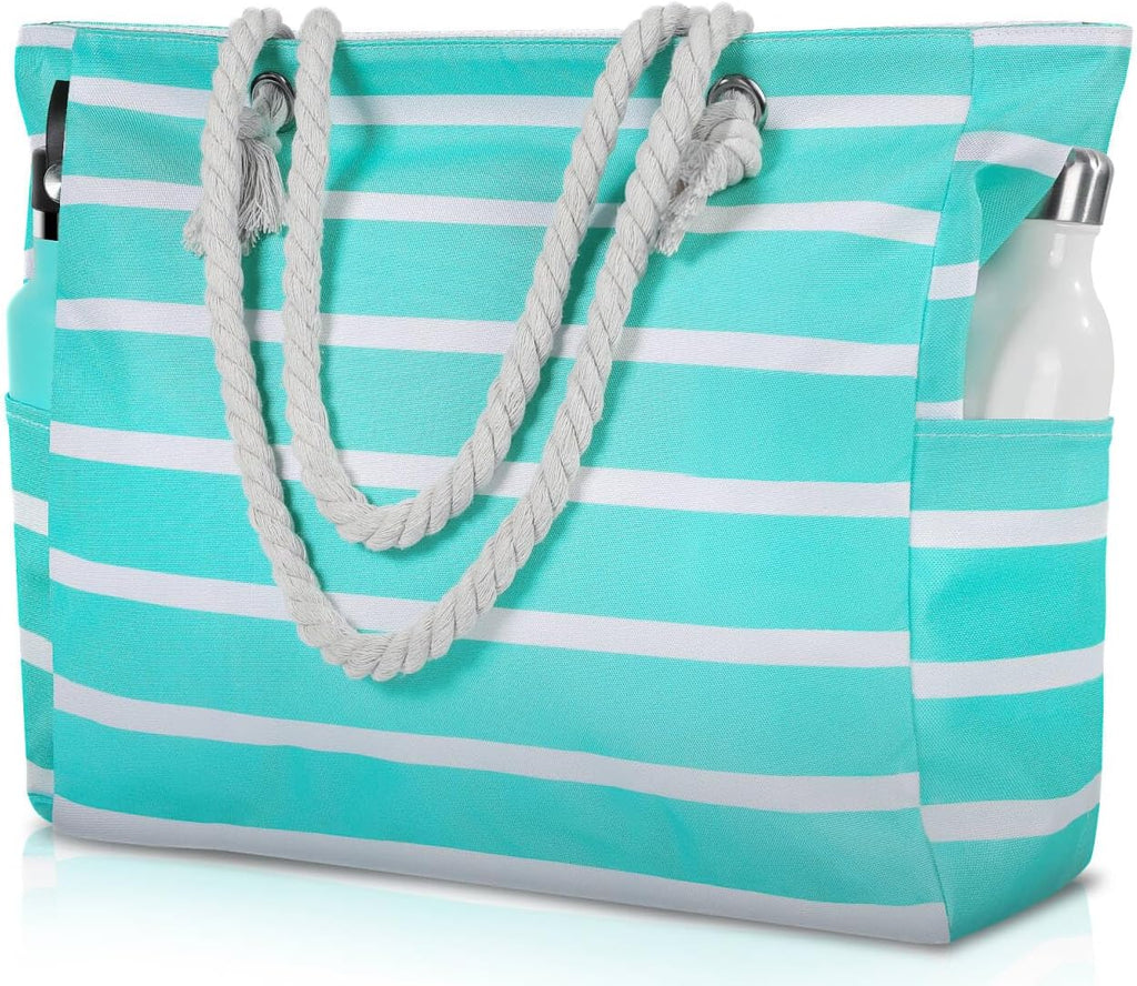 Large Waterproof Beach Tote Bag with Zipper, Sandproof Design – Summer Outings, Travel