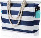 Large Waterproof Beach Tote Bag with Zipper, Sandproof Design – Summer Outings, Travel