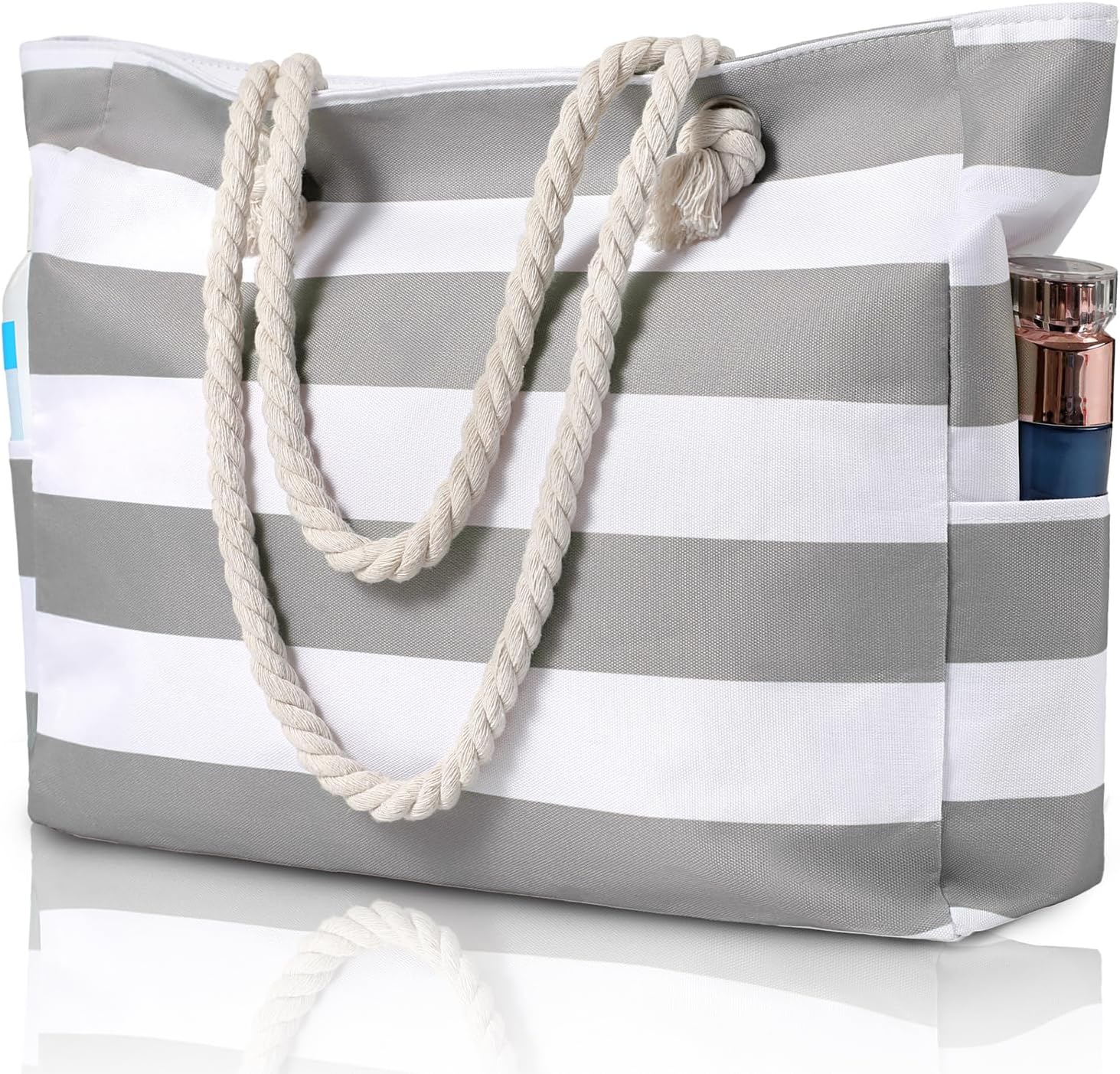 Large Waterproof Beach Tote Bag with Zipper, Sandproof Design – Summer Outings, Travel