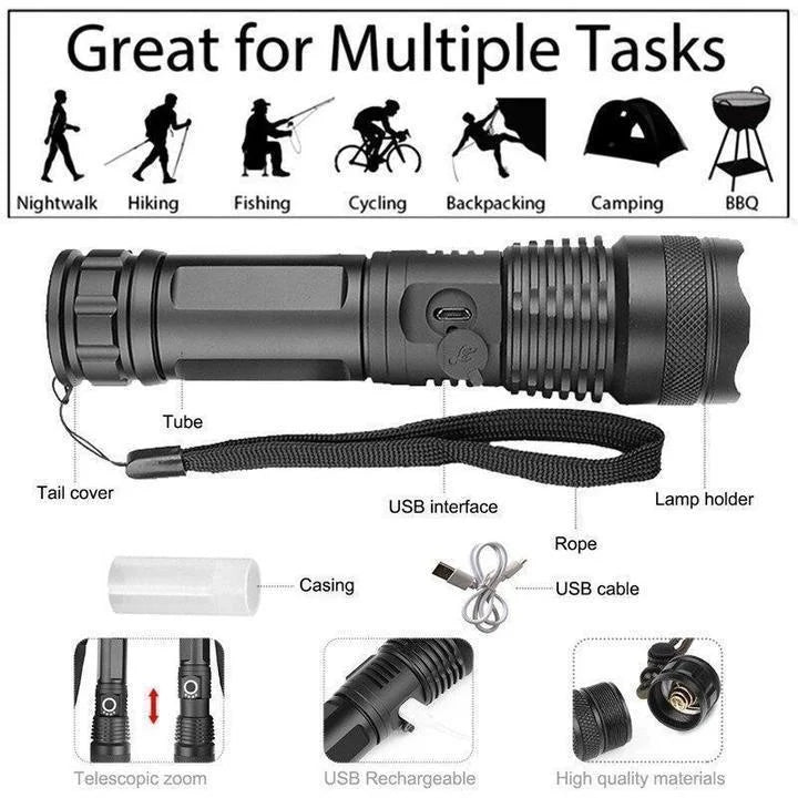 90000 Lumens Xhp50.2 Most Powerful Flashlight – Outdoor Adventure, Emergency Use