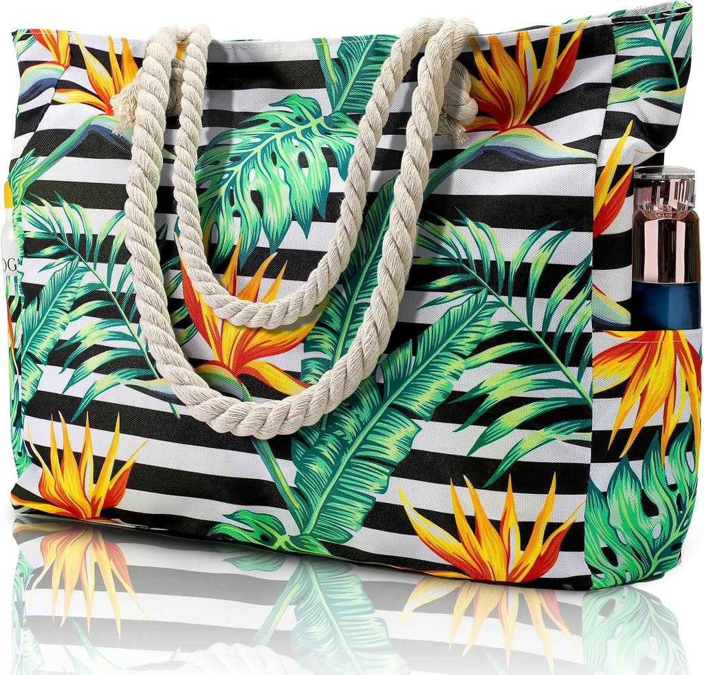 Large Waterproof Beach Tote Bag with Zipper, Sandproof Design – Summer Outings, Travel