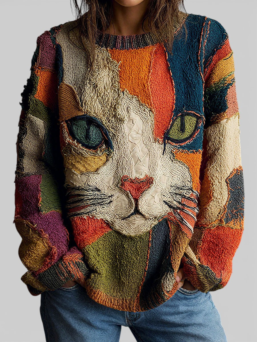 Bohemian Women's Cat Statement Top – Casual Wear, Unique Gift