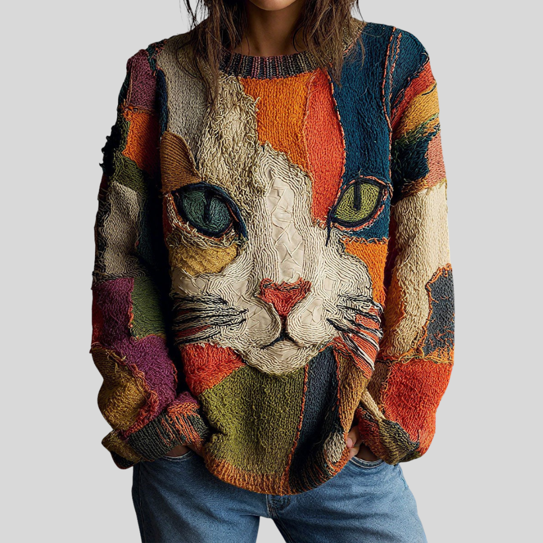 Bohemian Women's Cat Statement Top – Casual Wear, Unique Gift