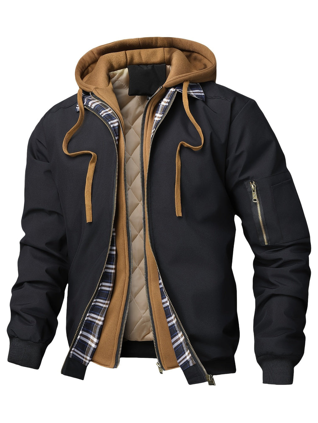 Casual Hooded Checkered Jacket for Men – Everyday Wear, Stylish Look