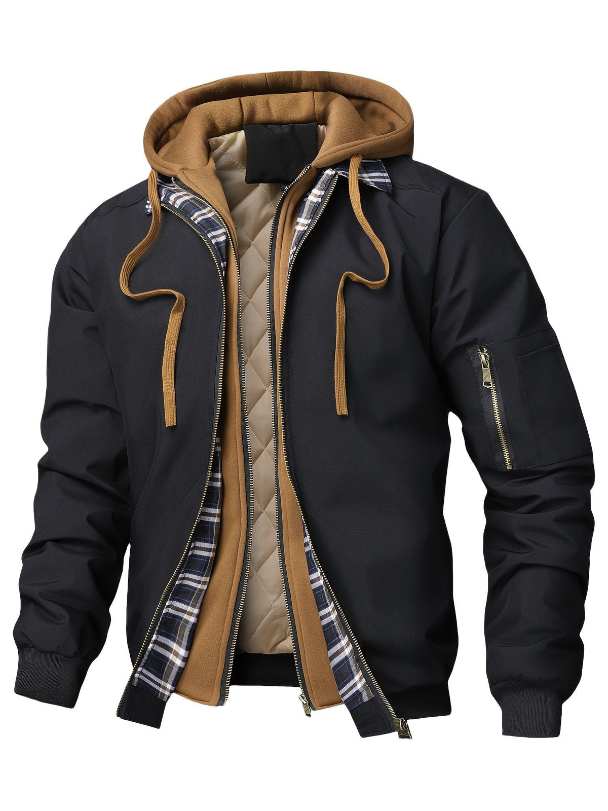 Casual Hooded Checkered Jacket for Men – Everyday Wear, Stylish Look