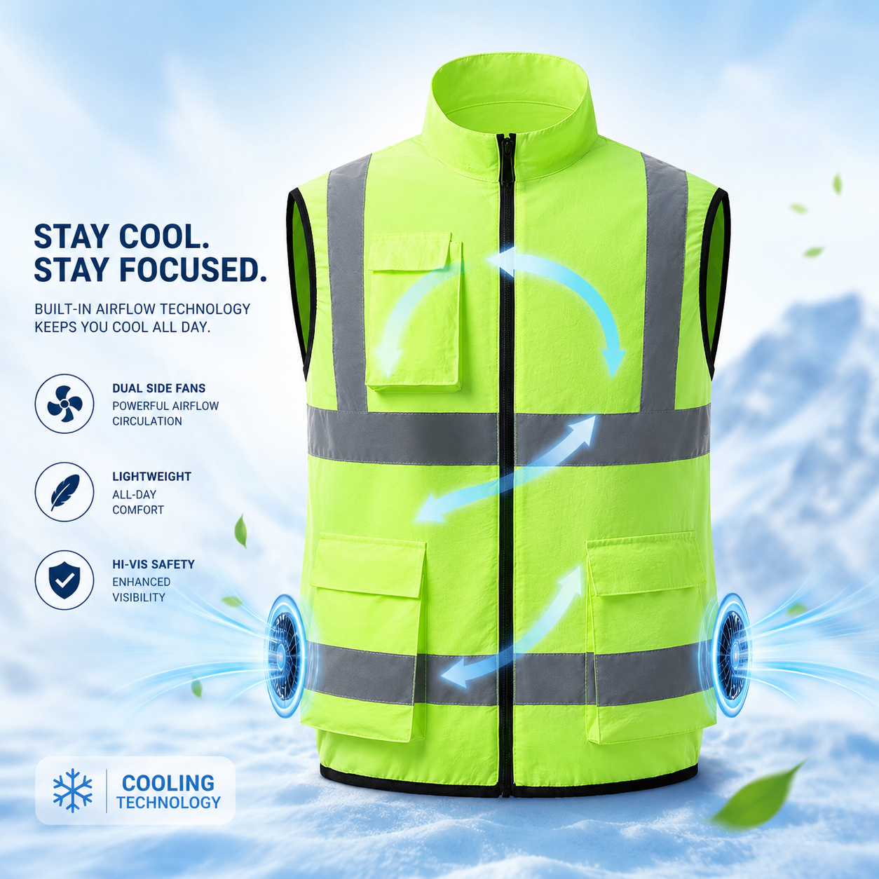 Sevaros AirFlow Vest™ Cooling Vest – Rechargeable Fan Powered, Ideal for Outdoor Work, Travel