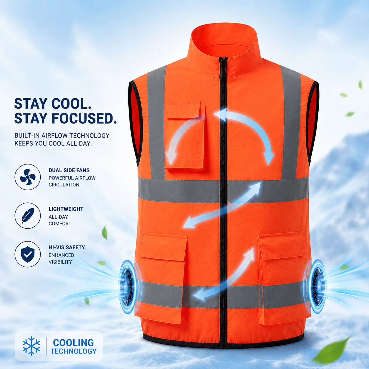Sevaros AirFlow Vest™ Cooling Vest – Rechargeable Fan Powered, Ideal for Outdoor Work, Travel