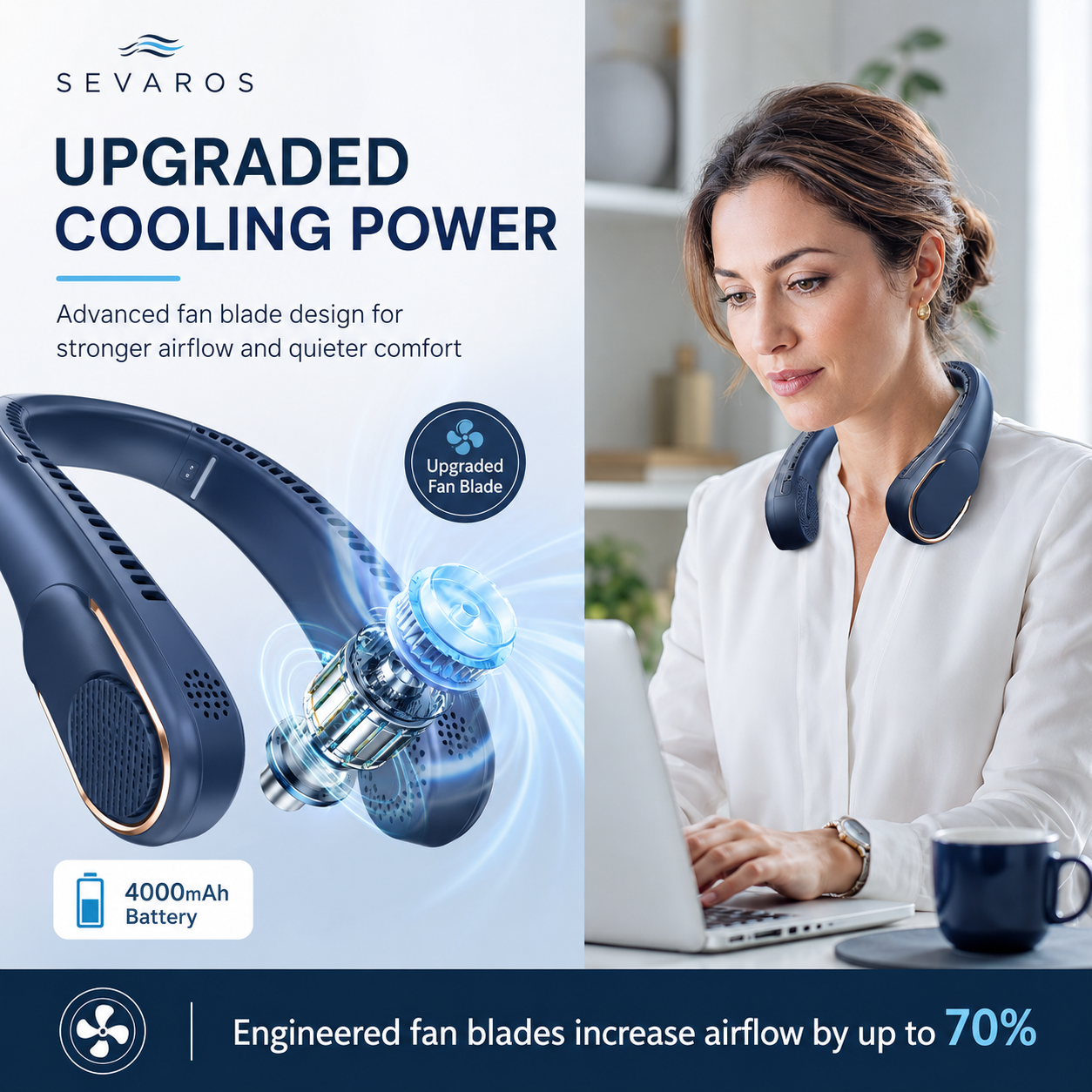 Portable Neck Fan 4000mAh Rechargeable – Travel, Hands-Free Cooling
