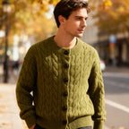 Classic Cable Knit Cardigan for Men with Button Placket – Casual, Office