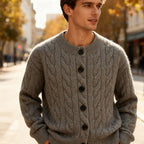 Classic Cable Knit Cardigan for Men with Button Placket – Casual, Office