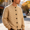Classic Cable Knit Cardigan for Men with Button Placket – Casual, Office