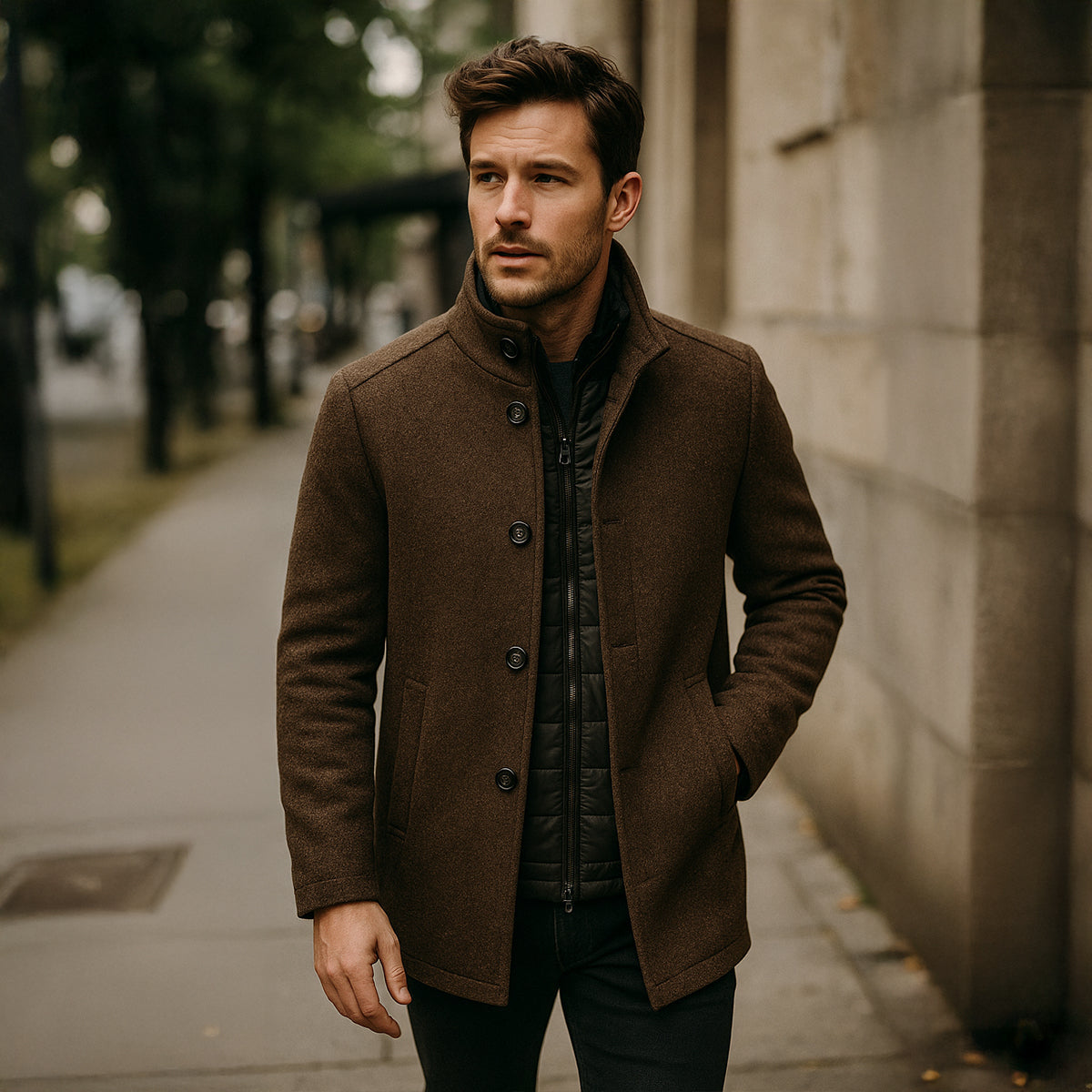 Classic Wool Blend Trench Coat for Men – Casual, Office