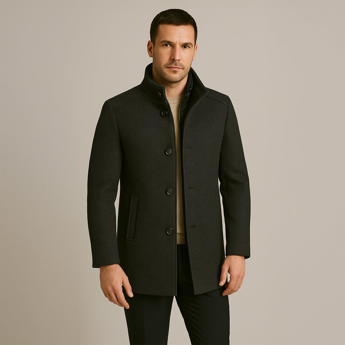 Classic Wool Blend Trench Coat for Men – Casual, Office
