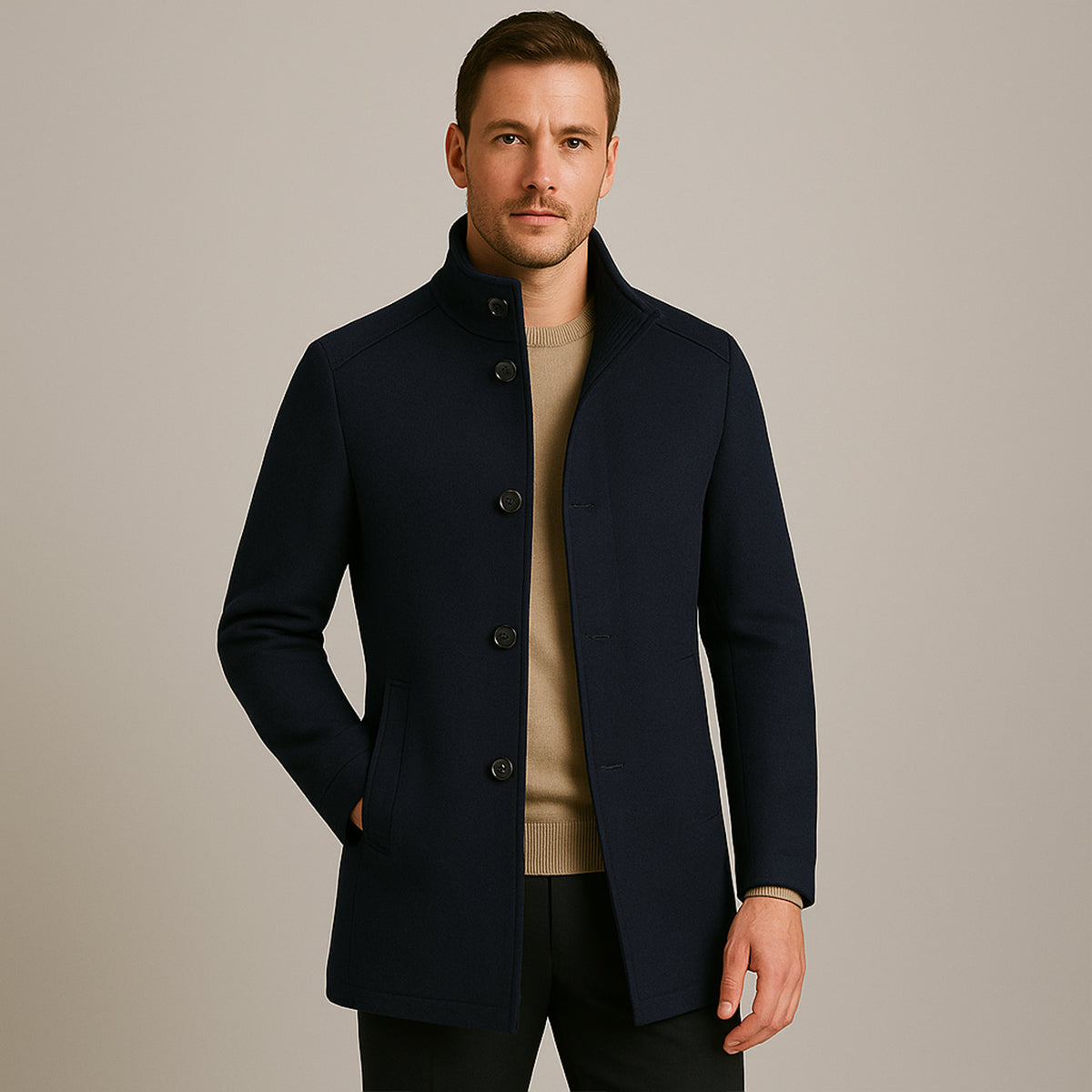 Classic Wool Blend Trench Coat for Men – Casual, Office