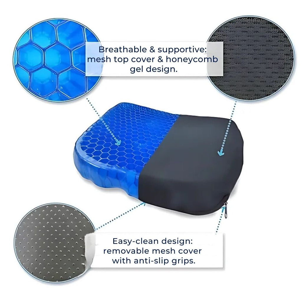 Orthopedic Gel Seat Cushion with Pressure Relief – Tailbone Support, Comfort Relief