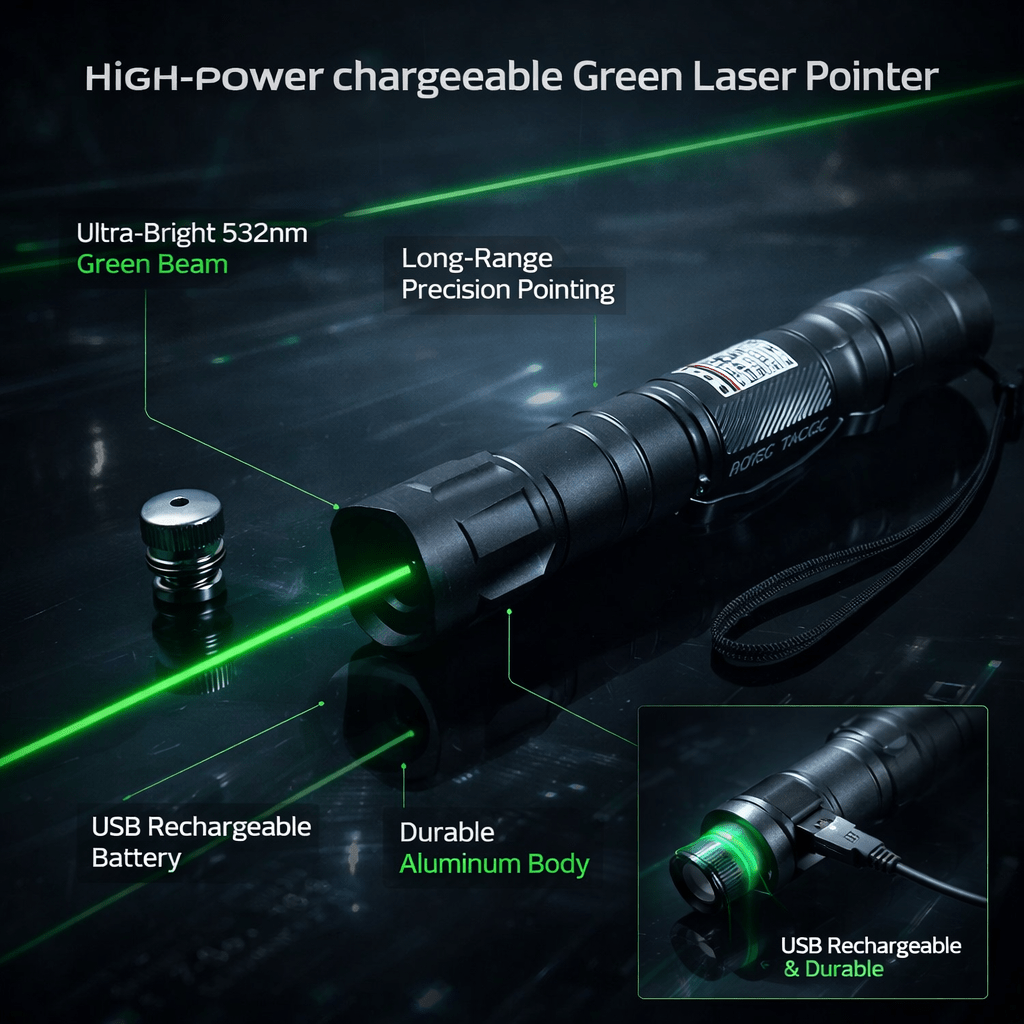 Eco-Friendly Laser Pointer | USB Rechargeable Green Laser with 532nm Beam | Perfect for Presentations and Stargazing