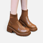 Elegant Block Heel Ankle Boots - Slip-On Design, Casual, Office