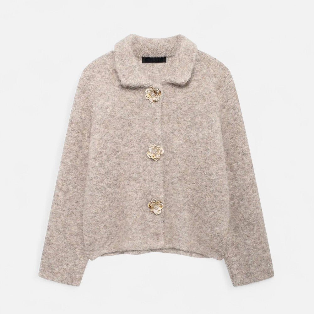 Elegant Knit Cardigan with Floral Buttons for Women – Casual, Office