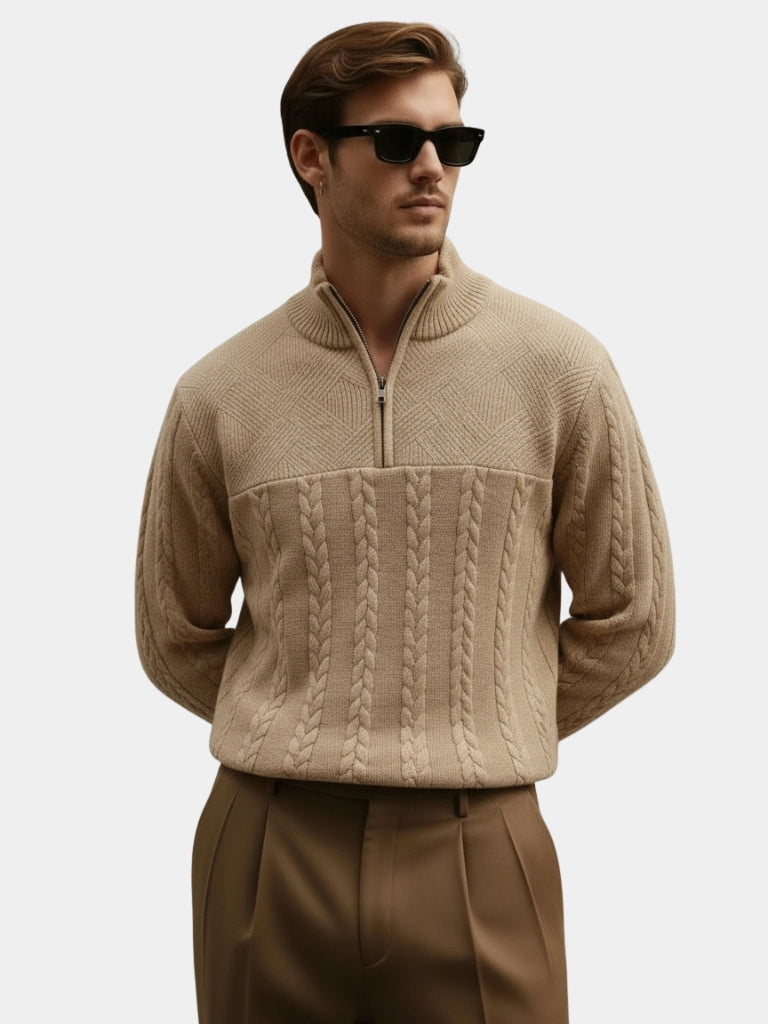 Elegant Men's Quarter-Zip Sweater – Casual Wear, Office Style