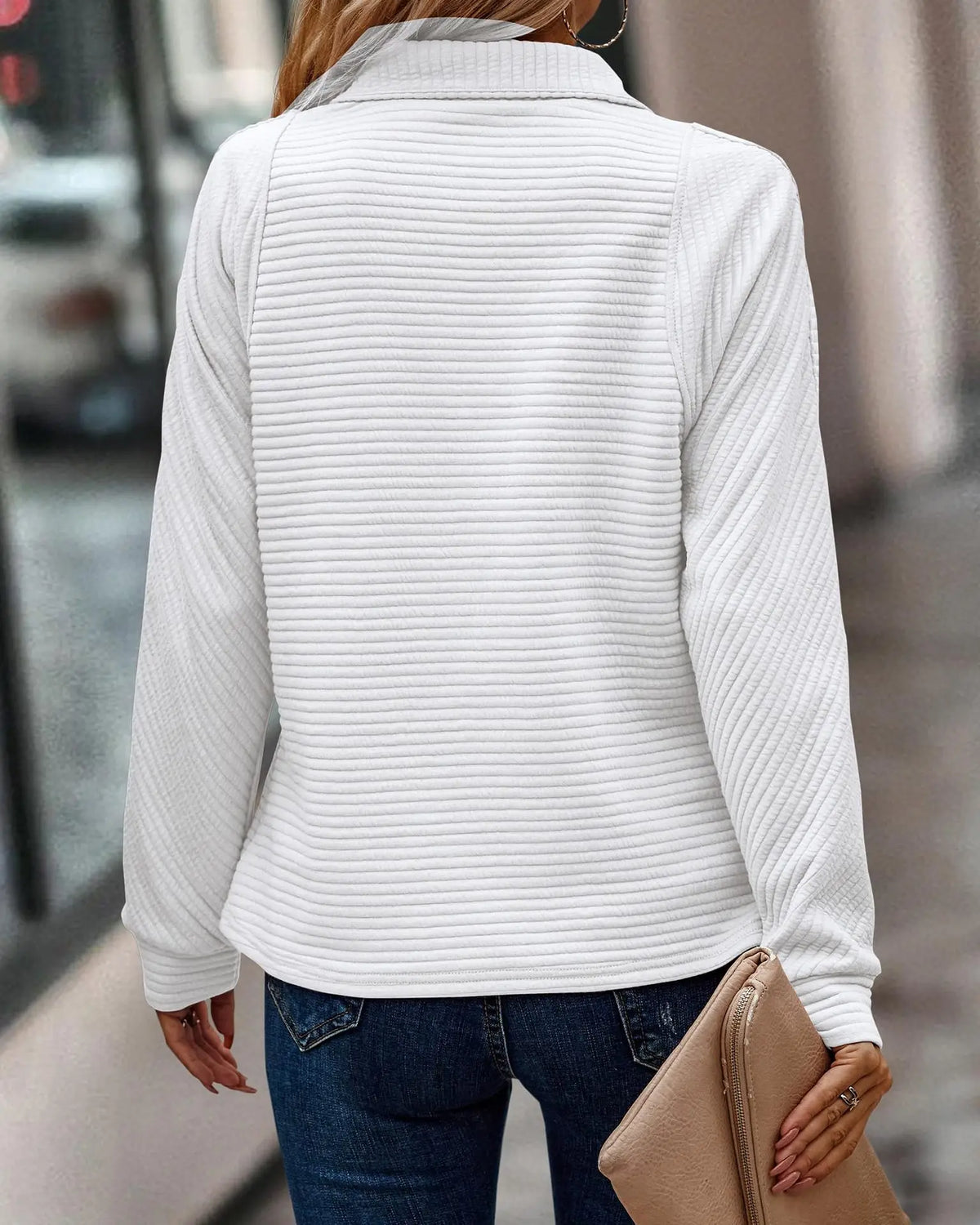 Elegant V-Neck Women's Sweater with Zip Detail – Casual, Office