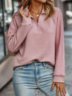 Elegant V-Neck Women's Sweater with Zip Detail – Casual, Office