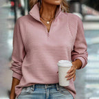 Elegant V-Neck Women's Sweater with Zip Detail – Casual, Office