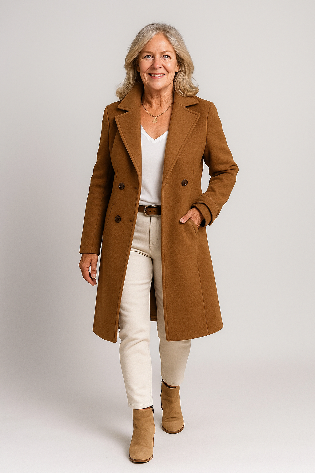 Elegant Women's Coat - Classic Cut, Button Closure – Office, Casual