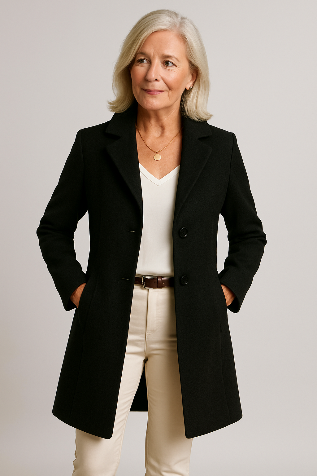 Elegant Women's Coat - Classic Cut, Button Closure – Office, Casual