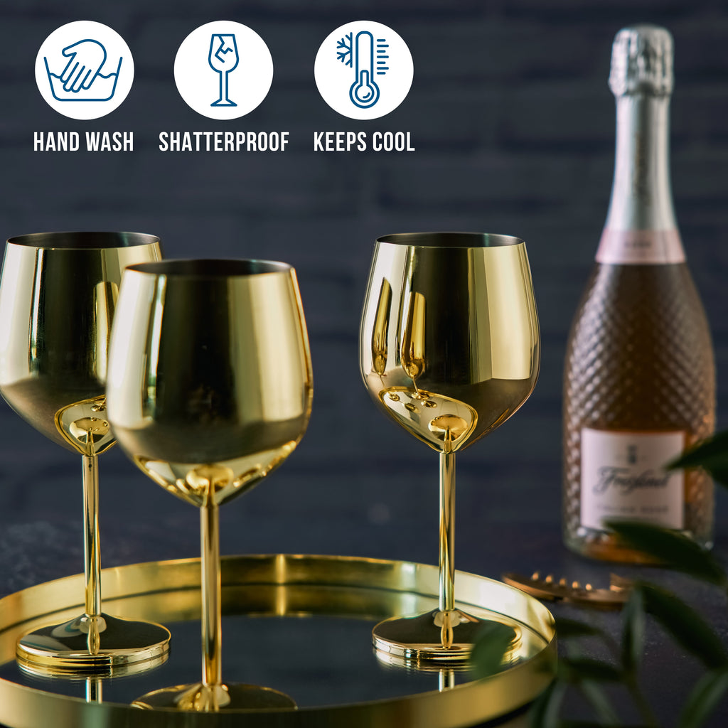 Elegante Gold Edelstahl Weingläser mit bruchsicherem Design – Zuhause, Garten