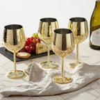 Elegante Gold Edelstahl Weingläser mit bruchsicherem Design – Zuhause, Garten