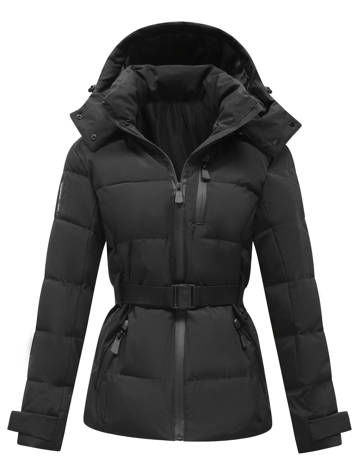 Hooded Padded Coat for Women with Belt – Casual Wear, Winter Fashion