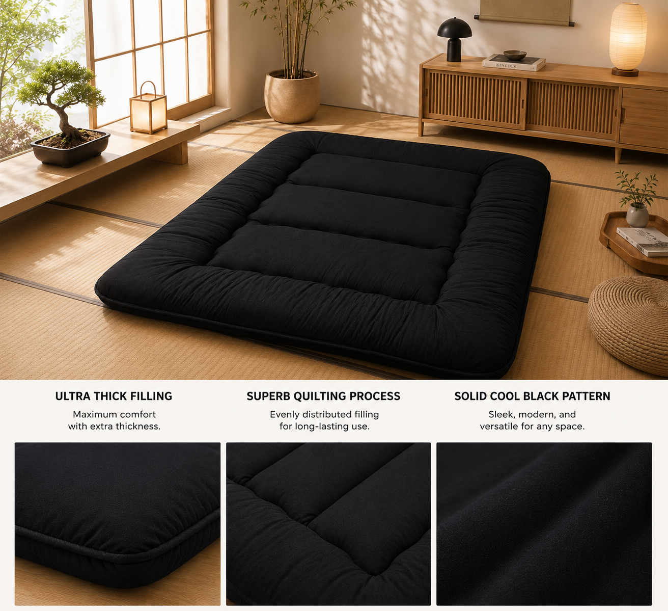 Japanese Floor Bed, 4 Inch Thick Futon Mattress, Foldable – Home, Travel