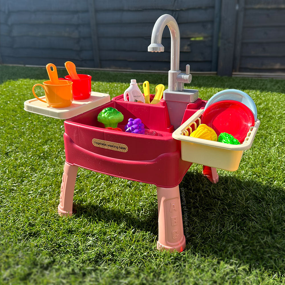Interactive Kids Sink Playset with Water Faucet & 19 Accessories – Role Play, Learning Fun