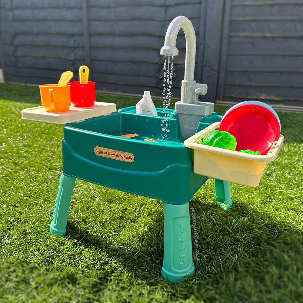 Interactive Kids Sink Playset with Water Faucet & 19 Accessories – Role Play, Learning Fun
