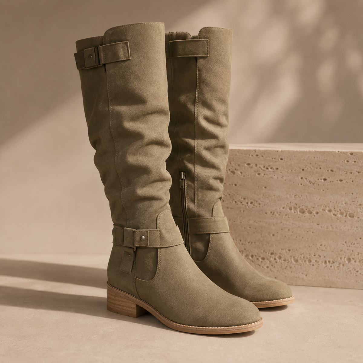 Knee-High Slouch Boot in Green – Casual, Everyday Wear