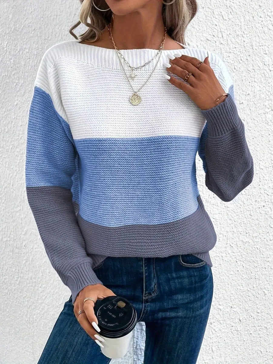 Knit Sweater Jumper Women's Colour Block – Casual, Everyday Wear