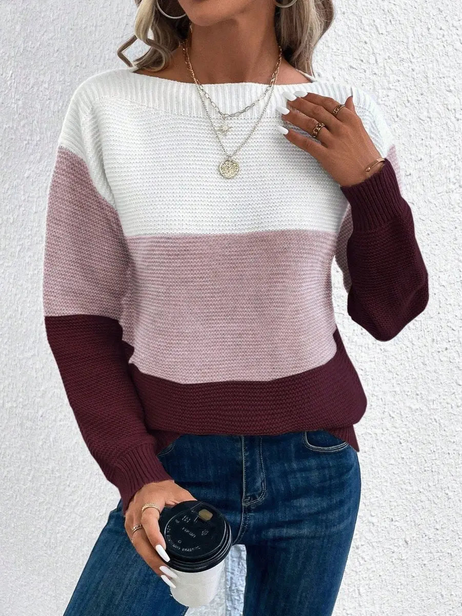 Knit Sweater Jumper Women's Colour Block – Casual, Everyday Wear