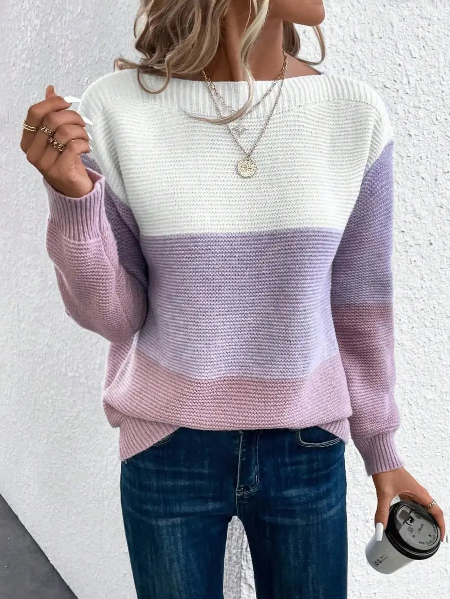 Knit Sweater Jumper Women's Colour Block – Casual, Everyday Wear