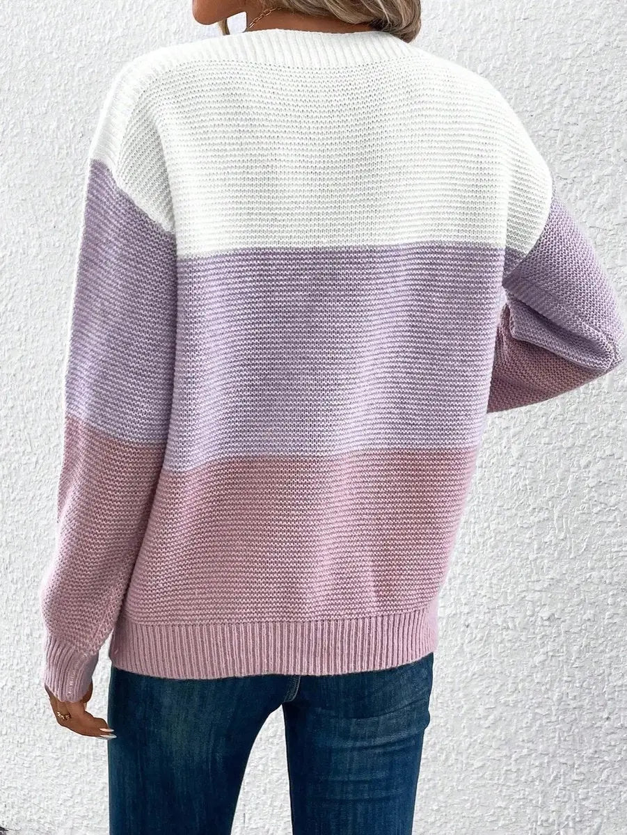 Knit Sweater Jumper Women's Colour Block – Casual, Everyday Wear