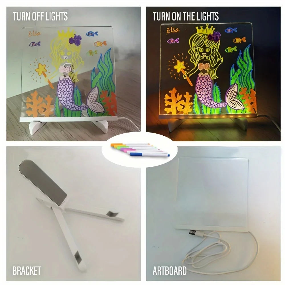 LED Acrylic Message Board - Erasable USB Drawing Board for Kids – Birthday Gifts, Bar Advertising