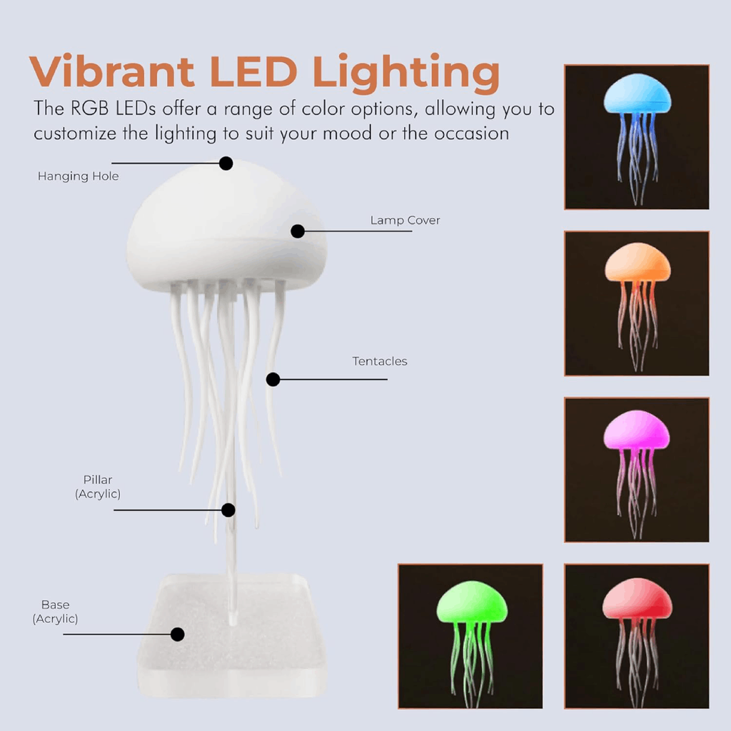 LED Jellyfish Lamp – Color-Changing RGB, Voice-Activated – Home Decor, Night Light