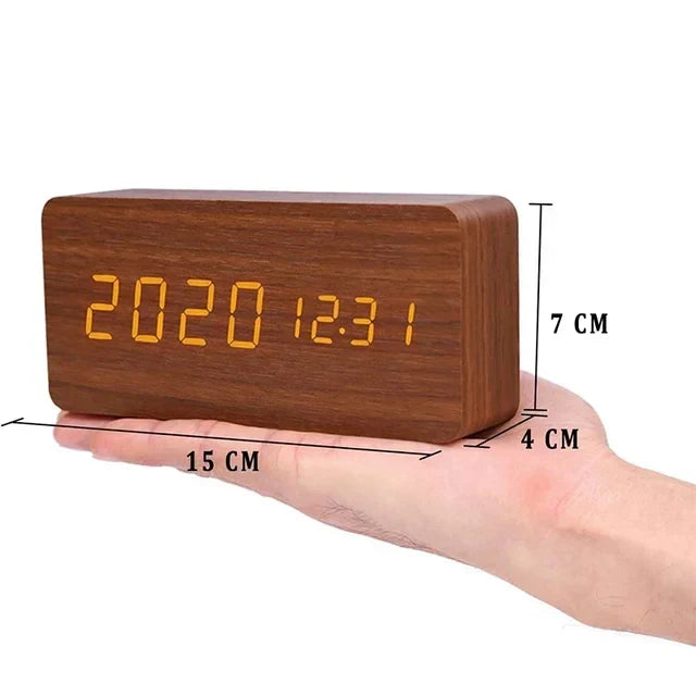 LED Smart Alarm Clock | Voice-Controlled Wooden Design – Home Office, Gift