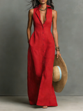 Linen-Blend Sleeveless Maxi Shirt Dress with Collared Design for Women