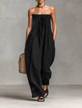 Linen-Blend Strapless Jumpsuit for Women - Loose-Fitting Summer Outfit