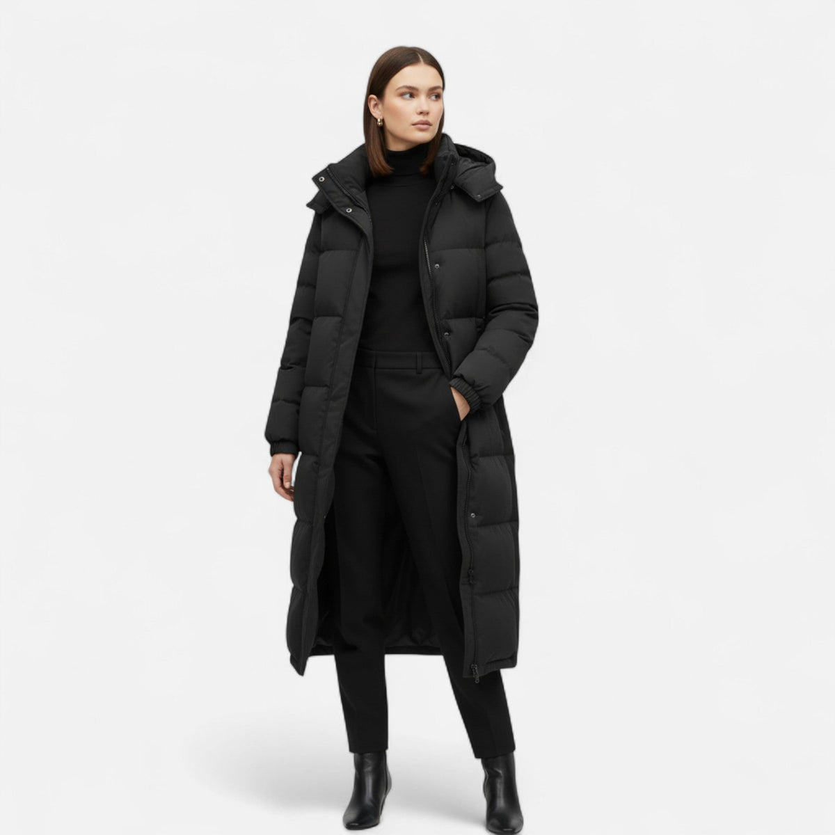 Long Women's Quilted Jacket with Hood – Casual Wear, Outdoor Activities