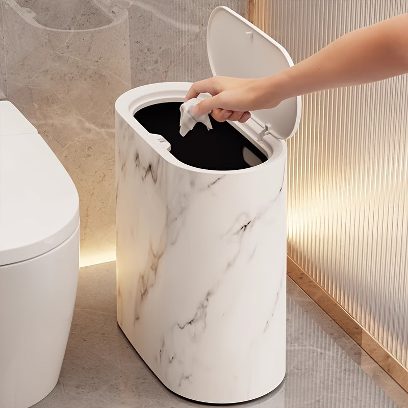 Marble Pattern Trash Can | Modern Bathroom & Kitchen Bin with Lid – Home, Space-Saving