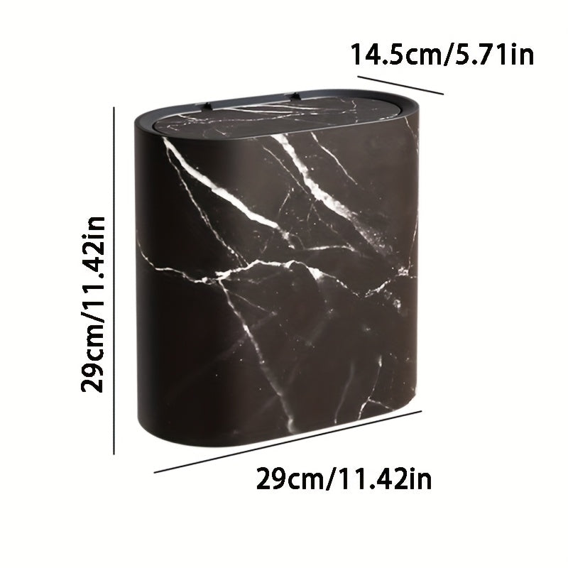 Marble Pattern Trash Can | Modern Bathroom & Kitchen Bin with Lid – Home, Space-Saving