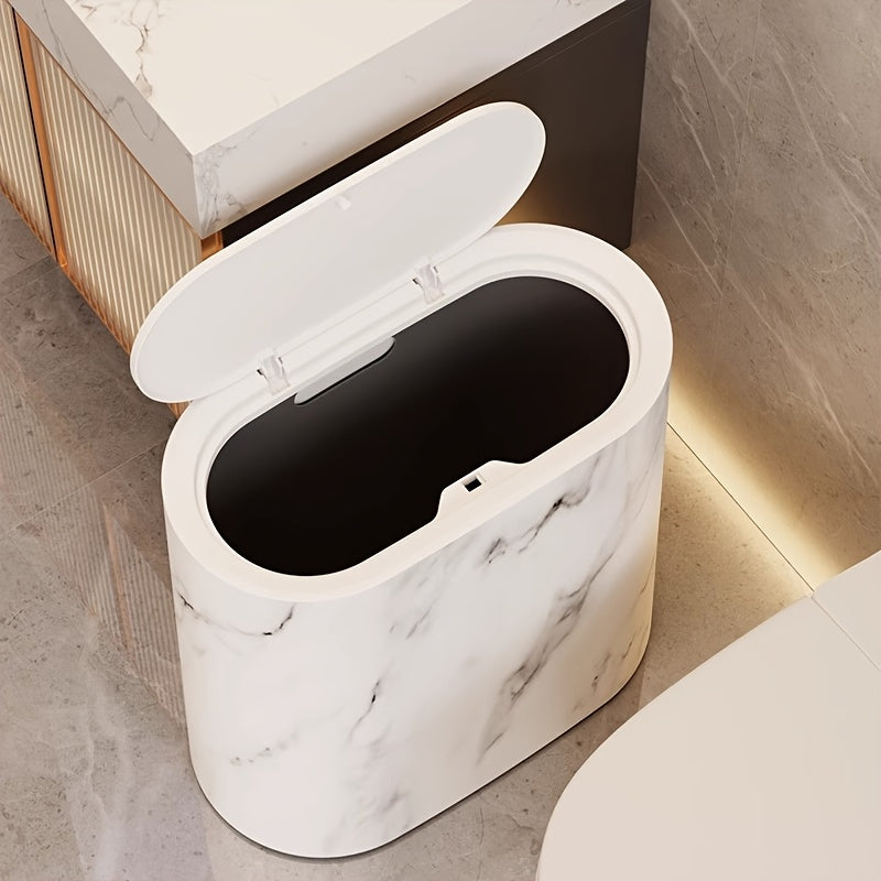 Marble Pattern Trash Can | Modern Bathroom & Kitchen Bin with Lid – Home, Space-Saving