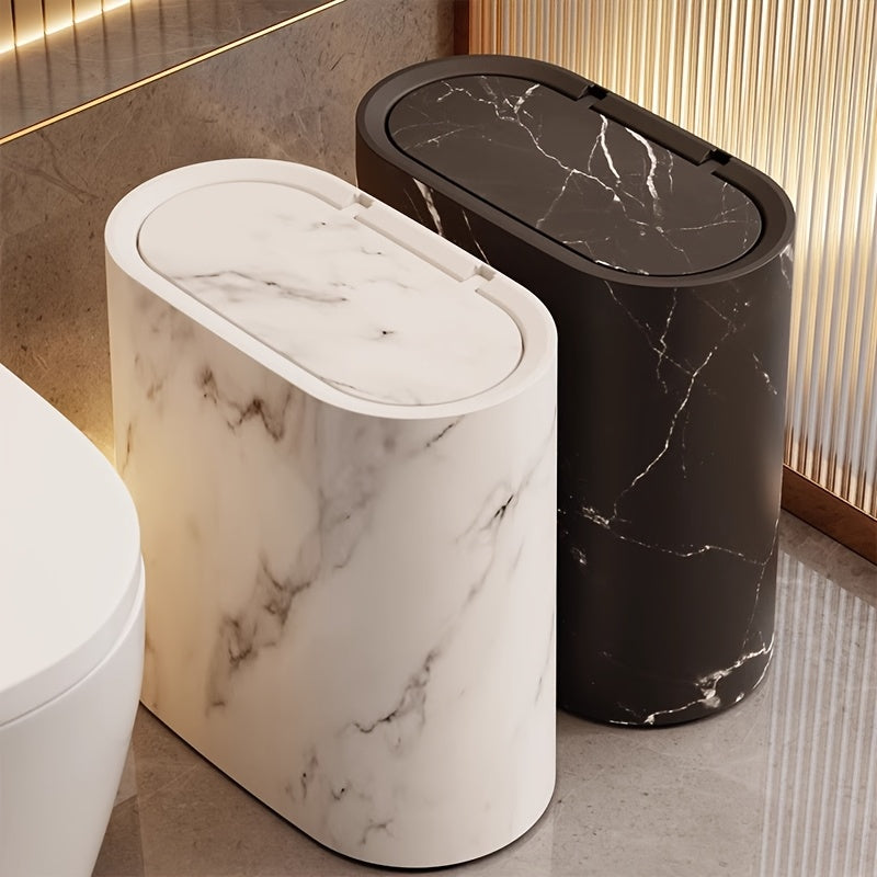 Marble Pattern Trash Can | Modern Bathroom & Kitchen Bin with Lid – Home, Space-Saving